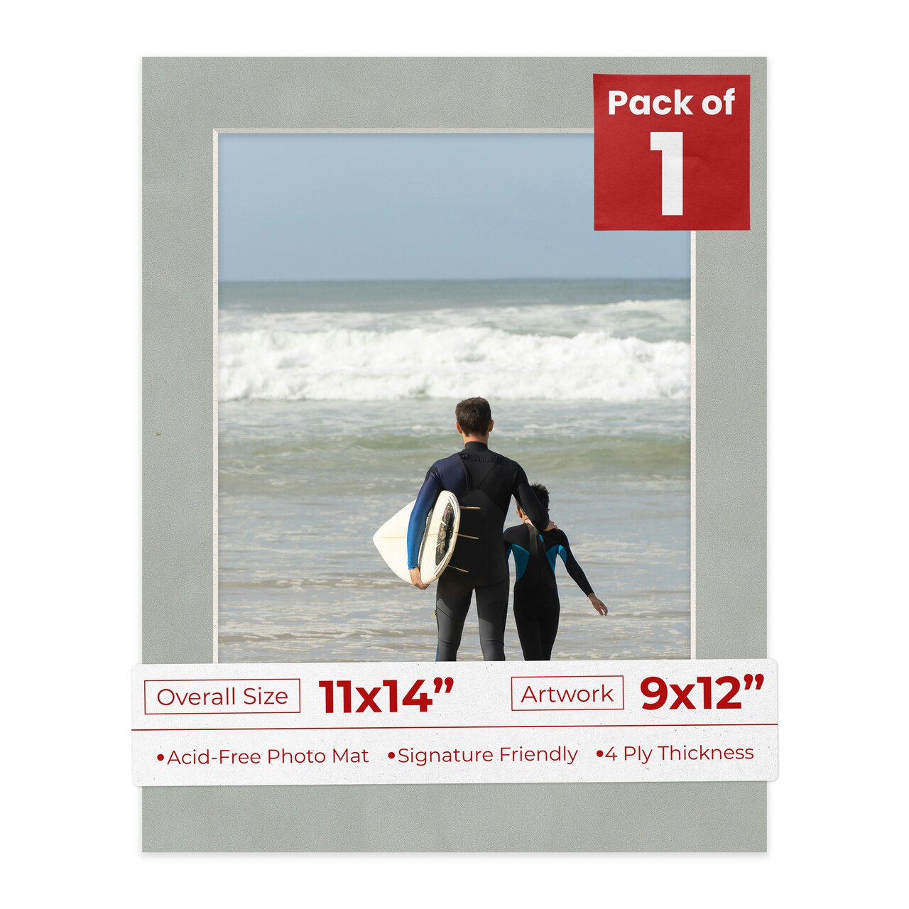 Light Grey Suede Mat Board for 11x14 Frames - Fits 9x12 Photos